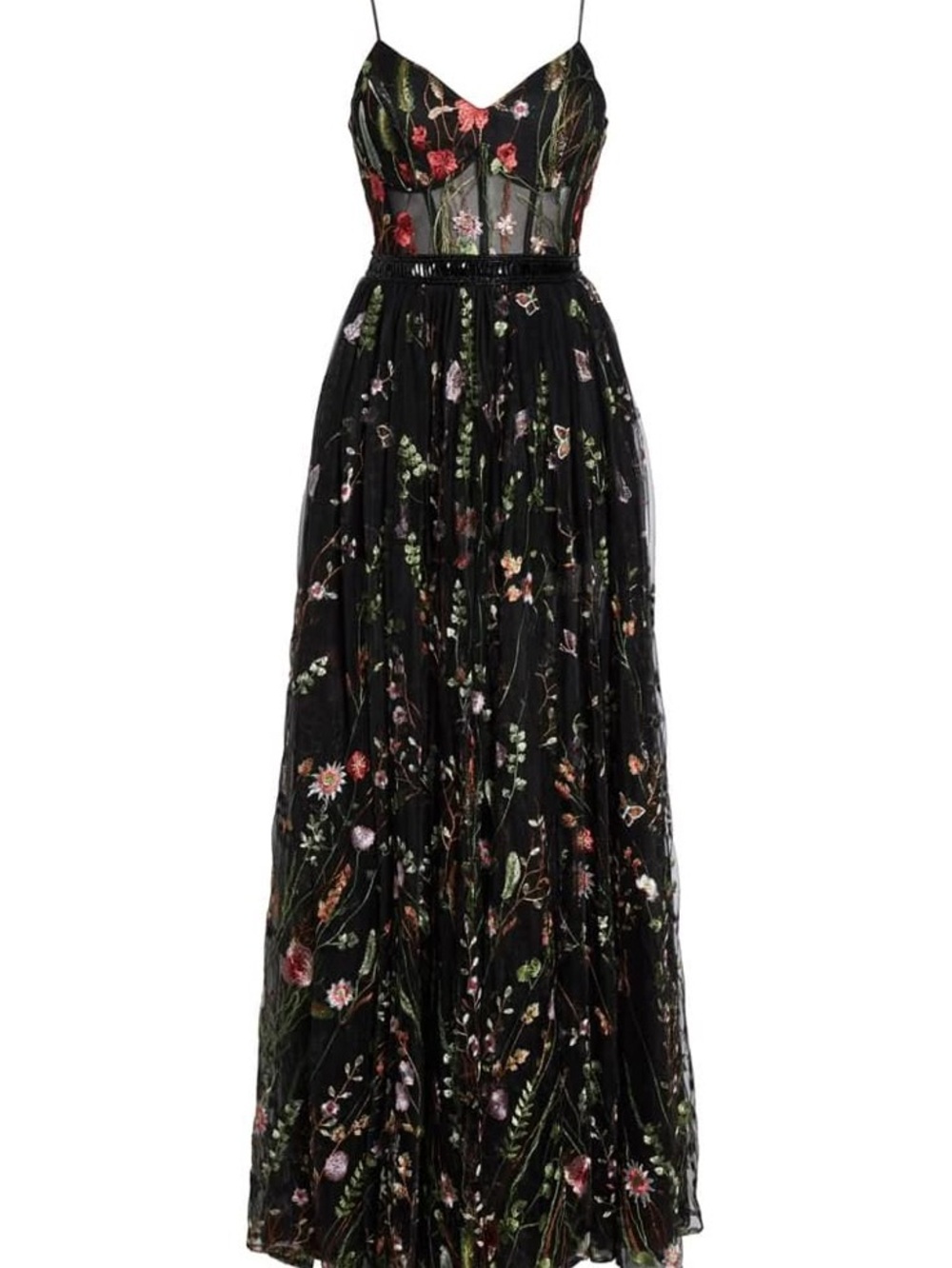 Mac Duggal Black Floral Embroidered V-Neck Maxi Gown - Picture 3 of 4